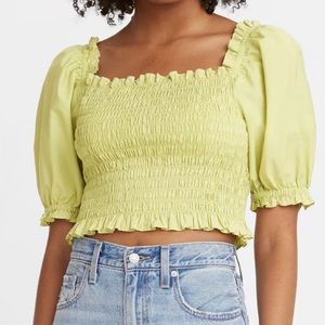Levi’s Rey Smocked Sleeve Blouse: Nile Green